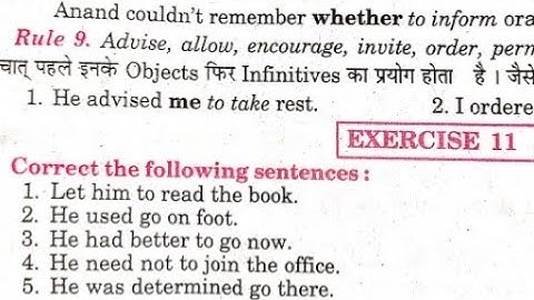 Syntax Exercise 11 Infinitive Error from excellent book class 12 solved by Ramesh Sir