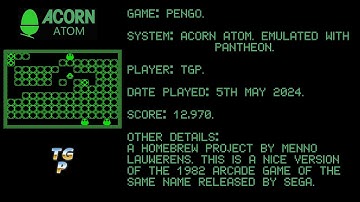 Pengo - Acorn Atom - Emulated, Pantheon - 12,970 points.