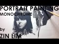 Monochromatic Portrait Painting in Oil Wash Technique.