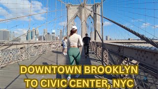 Life in Downtown Brooklyn to Civic Center City Hall. New York City Walking Tour 4K