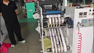 2 color flexo printing machine inline with rotary die cutting and slitting and turret rewinding