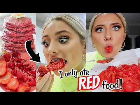 I only ate RED food for 24 HOURS challenge!!!
