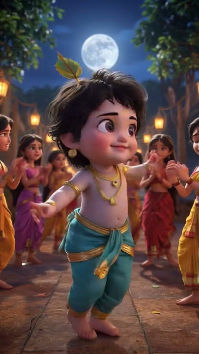'Little Krishna’s Dance Under Full Moon 🌕💃 #krishna