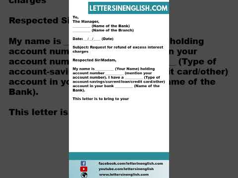 Request Letter to Bank for Excess Interest Charges Refund - Letter for Refund of Charges