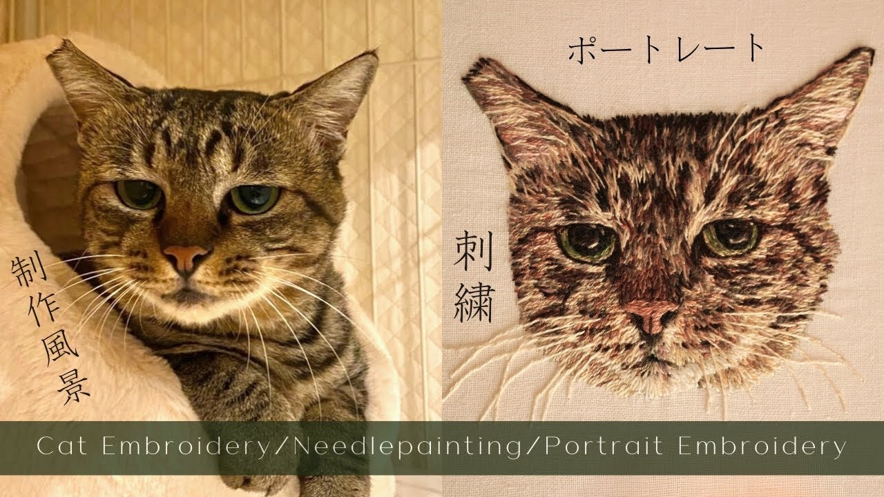 リアル猫刺繍🐱制作過程 ‖ Cat embroidery/Needlepainting - YouTube