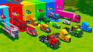 TRANSPORTING FIRE ENGINE, AMBULANCE, MIXER TRUCK AND POLICES CAR TO GARAGE - FS22 screenshot 4
