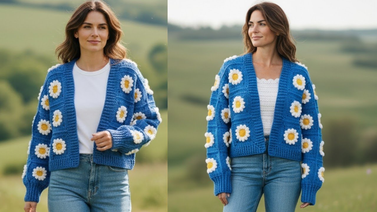 Papatya Hırka 2. Bölüm 💙 DAISY CARDIGAN 🌹 Motifli Hırka
