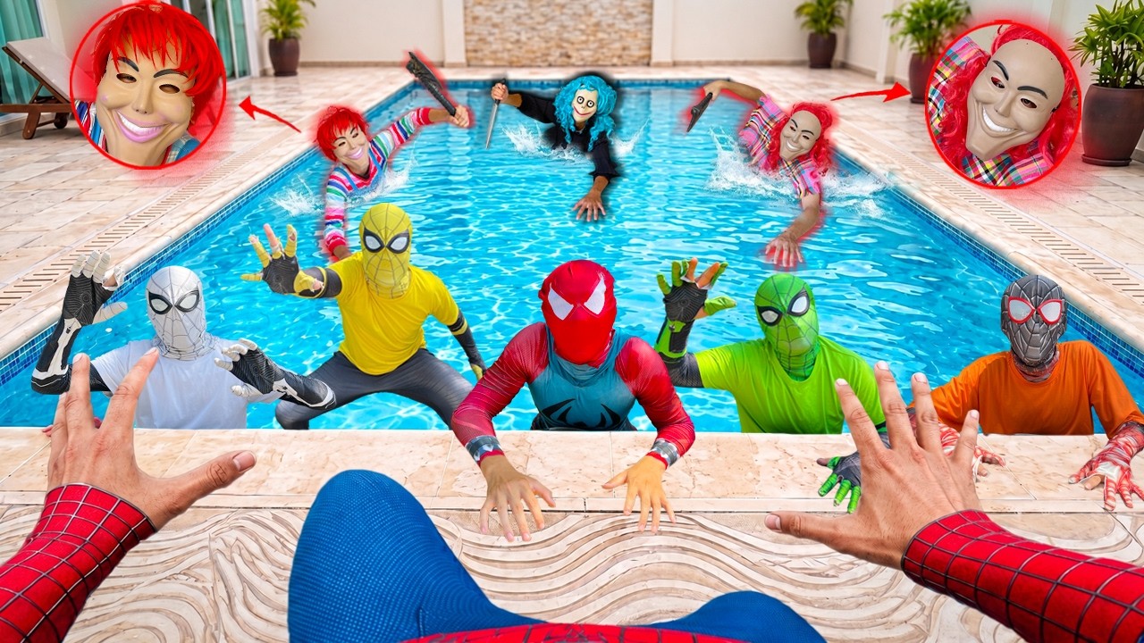8 Spider Man Vs Smiling Woman Real And Serbian Dancing Lady in the Swimming Pool abandoned ! ( POV )
