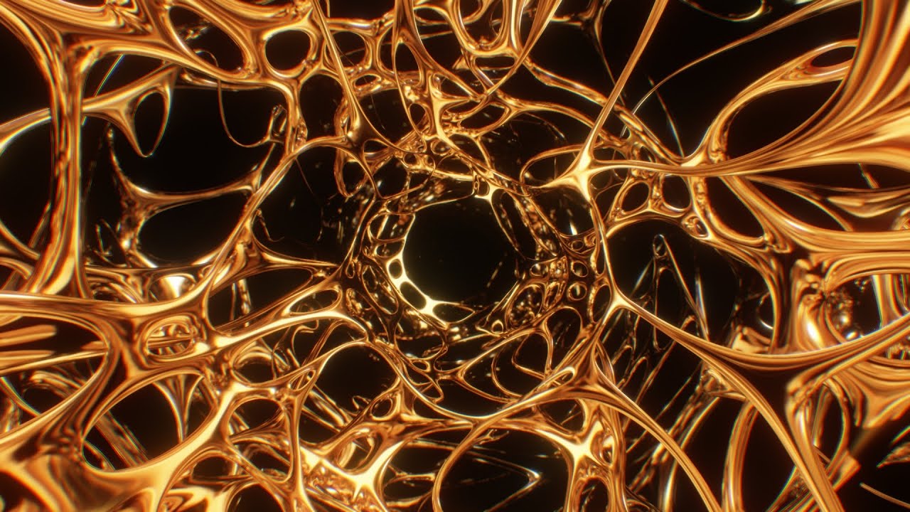 Shiny Gold Abstract Sci-Fi Endless Tunnel Reflective Web Corridor 4K TikTok Trend Background