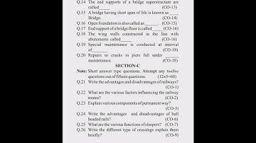 #HSBTE Diploma 5th Semester Civil Engineering Sample Paper of Railway, Bridges&Tunnels