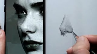 How to draw a nose from a phone step by step with a pencil