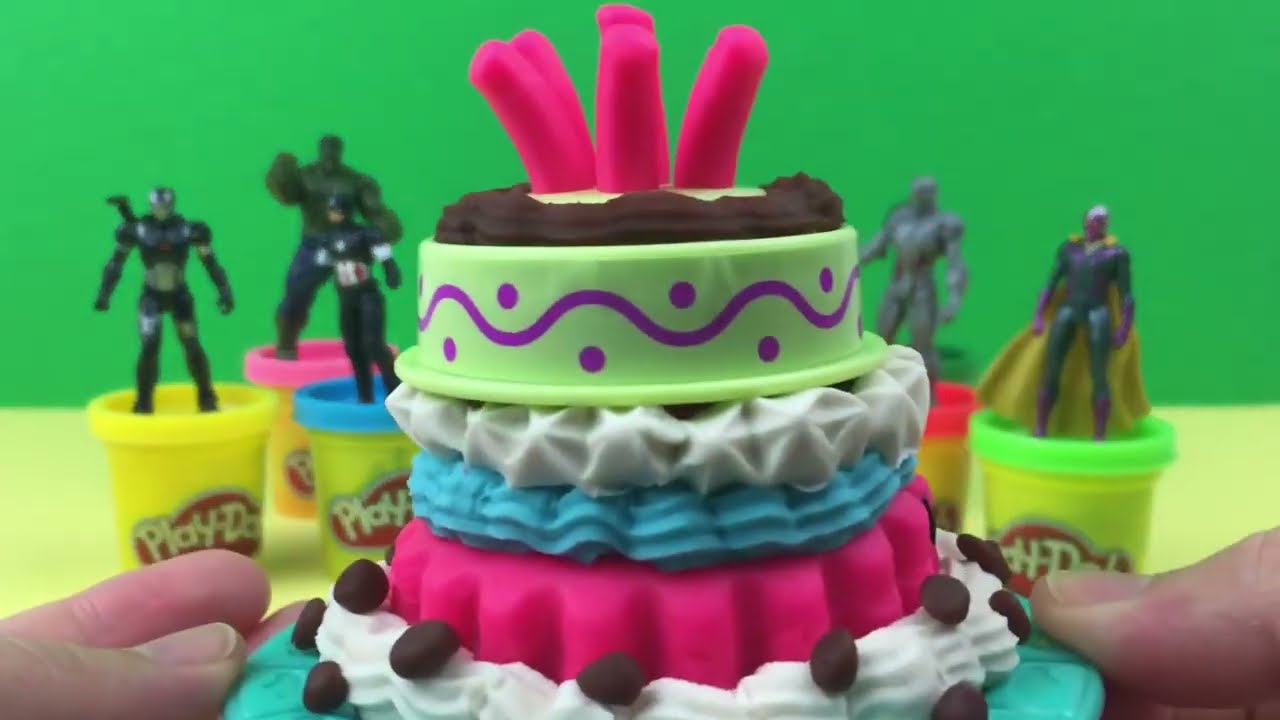 Play Doh Cake Surprise Eggs!!! MARVEL IRON MAN HULK Thor Ultron Captain Amer Full HD