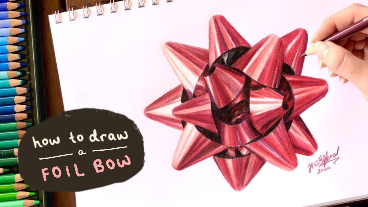 How To Draw A Red Foil Christmas Bow | Drawing Metallic Objects With  Coloured Pencils - Youtube