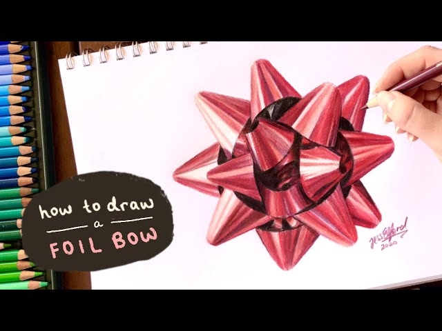 How To Draw A Red Foil Christmas Bow | Drawing Metallic Objects With  Coloured Pencils - Youtube