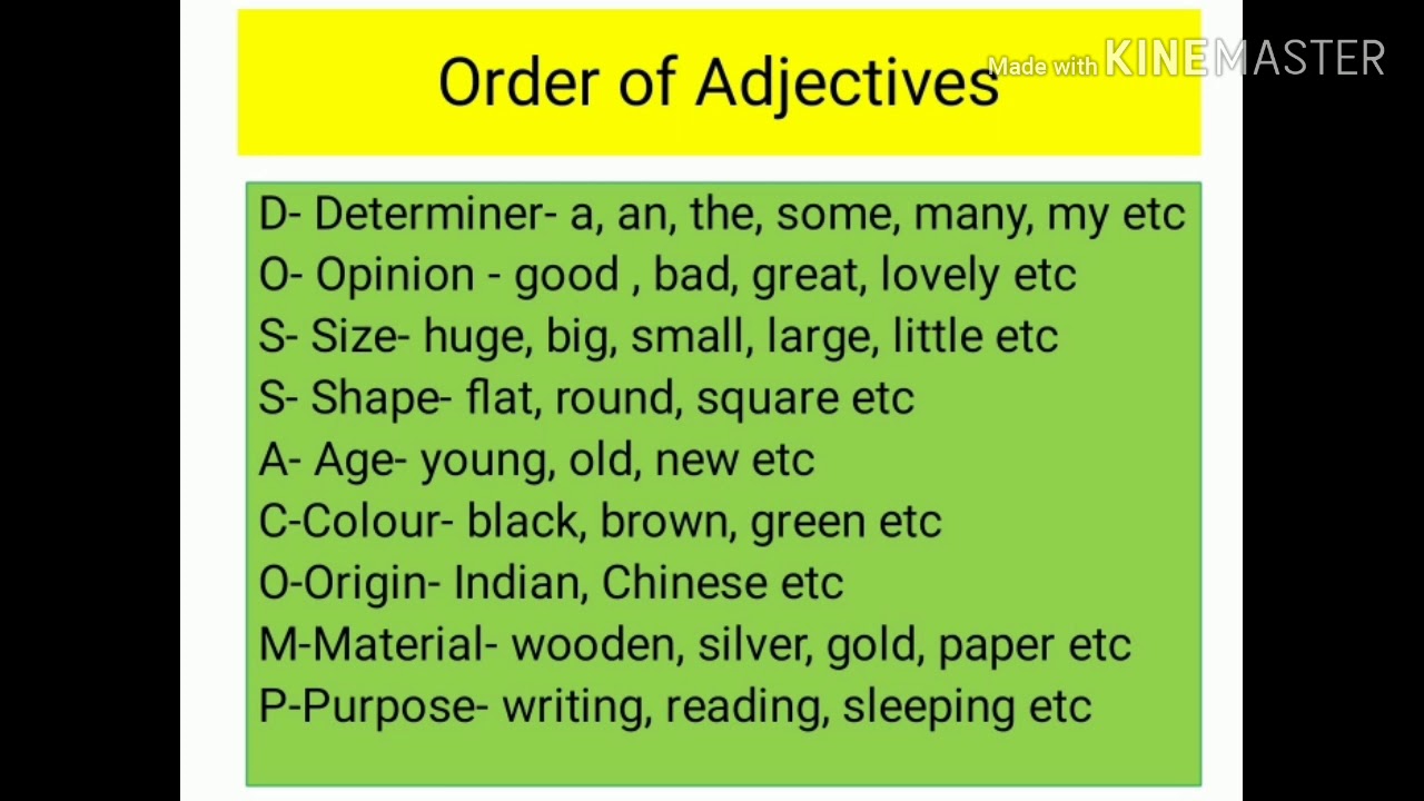 Adjectives, Arrange the given adjectives in a proper order, Order of ...