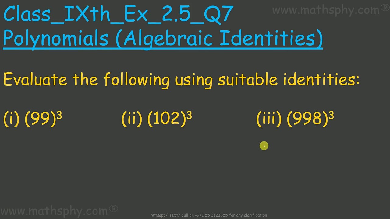 Cubic Polynomials Class 9 Ex 2 5 Q7 Ncert Solution Algebraic Identities Solution Class 9 Ncert Youtube