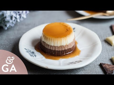 Flan tres chocolates fácil | sin horno y sin huevo