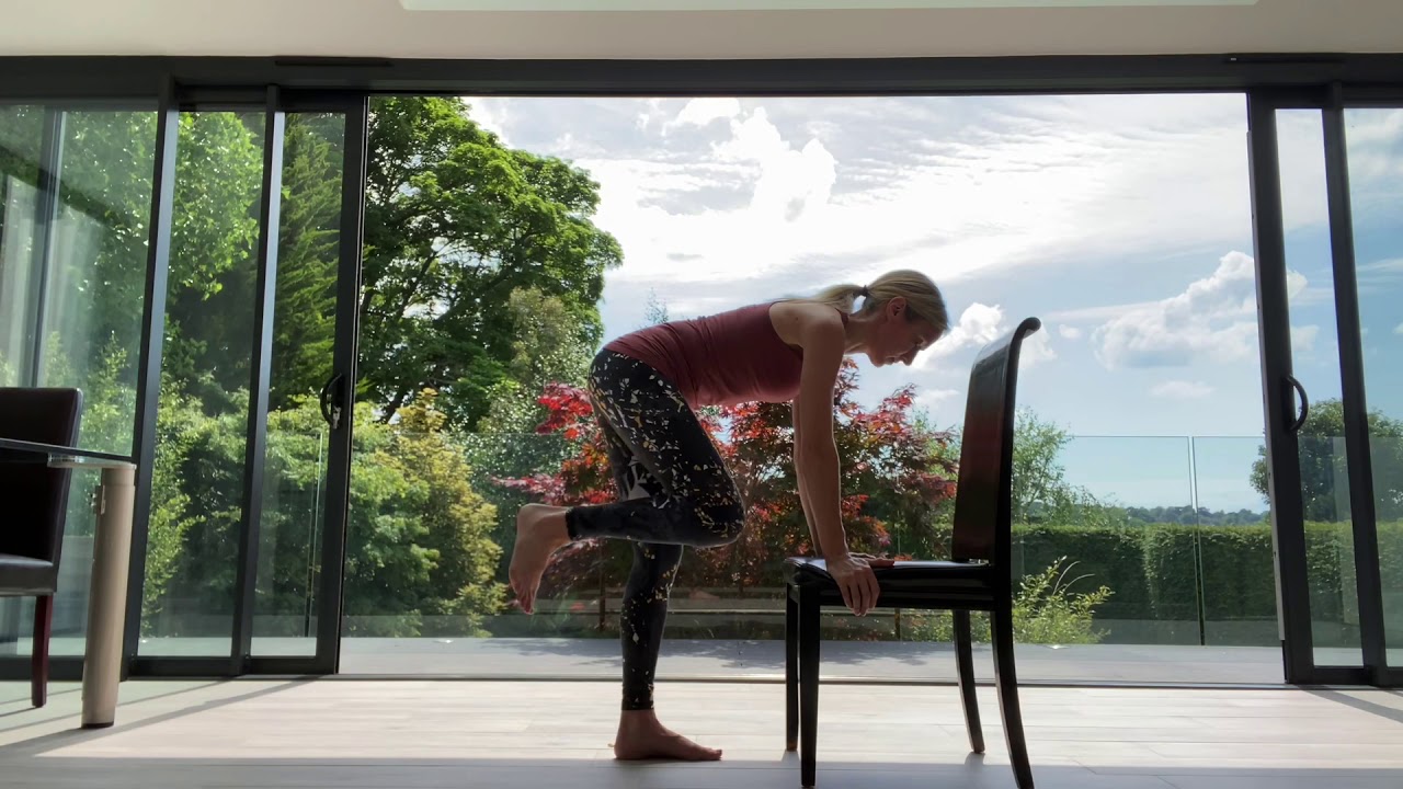 Beginner glute strength holding a chair YouTube