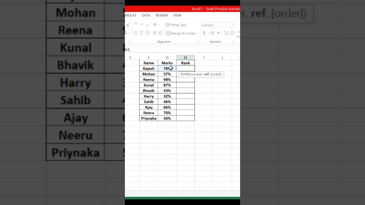 ⁣Ranking formula in excel