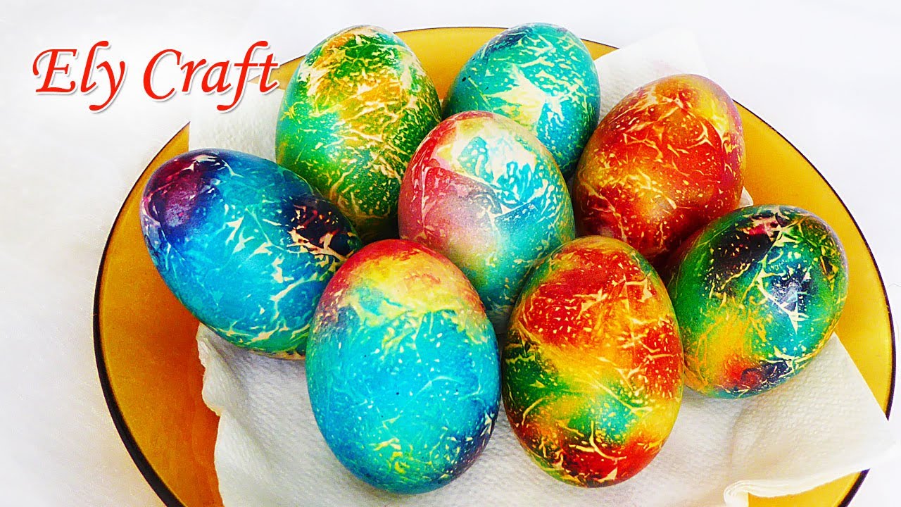 Лесен и красив начин за боядисване на Великденски яйца със салфетка,  напукан ефект - YouTube