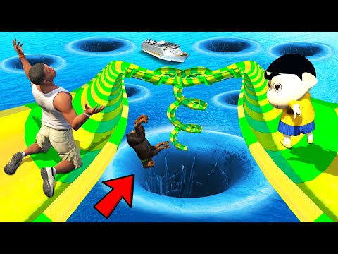SHINCHAN AND FRANKLIN TRIED THE IMPOSSIBLE HIGHEST WATER SLIDE MELA CHALLENGE GTA 5