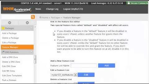 Using the feature manager in WHM 11.34