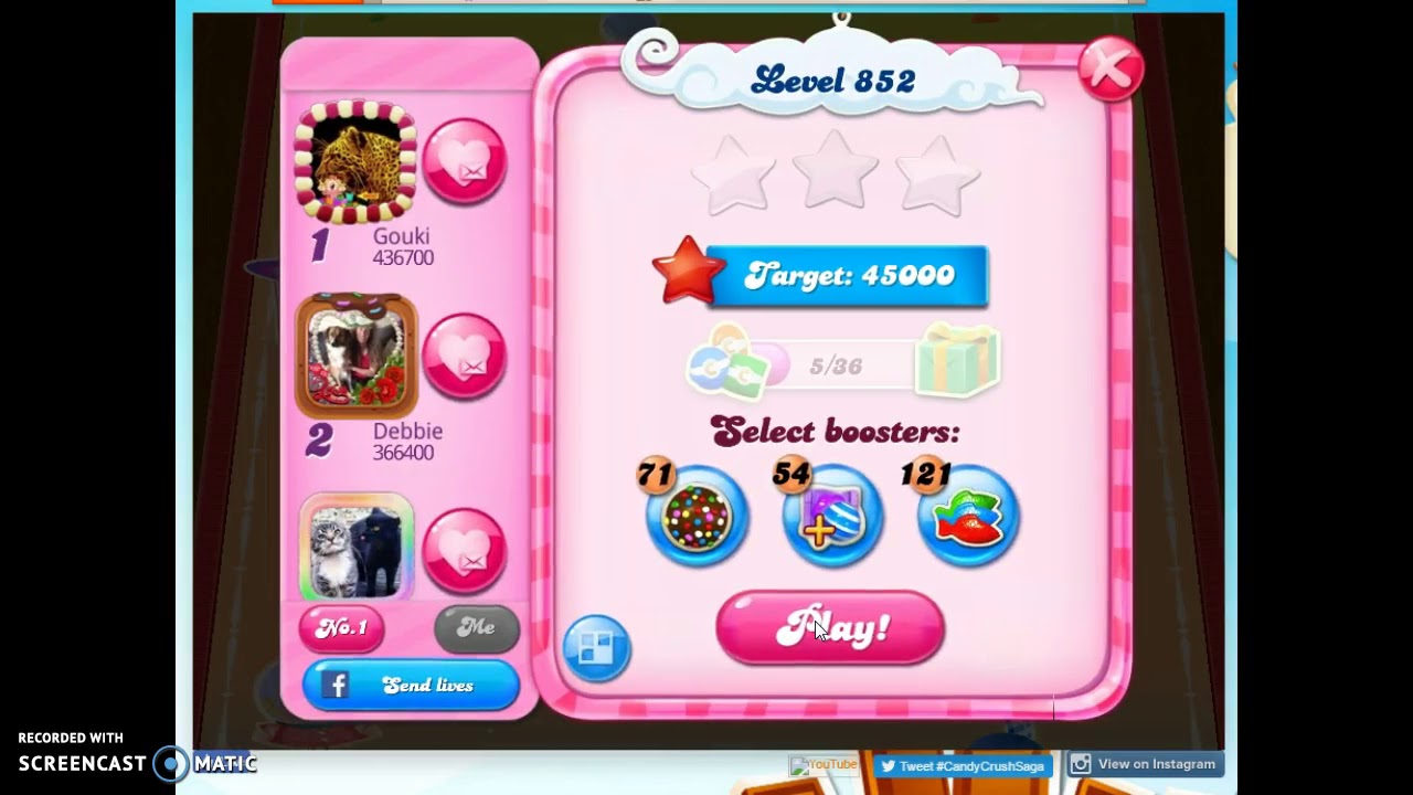 Candy Crush Level 852 Audio Talkthrough, 2 Stars 0 Boosters - YouTube.