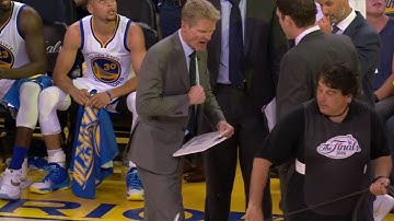 Steve Kerr breaks clipboard during NBA Finals 2016 Cavs Warriors