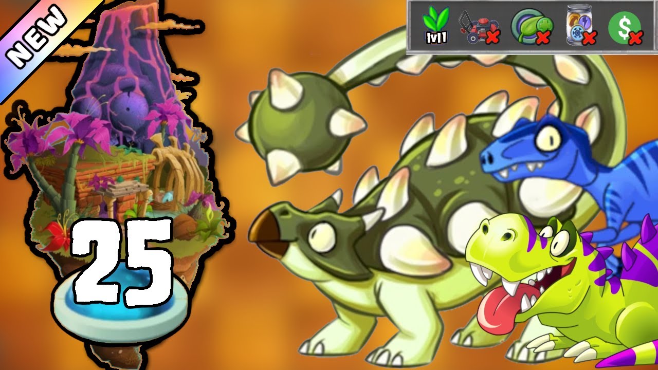 Plants vs Zombies 2 - Jurassic Marsh Day 25 [Plants Lvl 1 & No