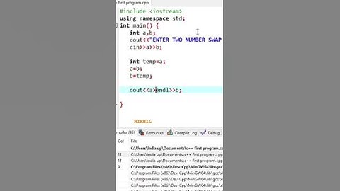Swap two integer Number in C++ Language Simple Program || #shorts #programming