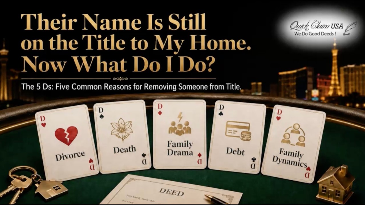 The biggest Real Estate Title issue is often the name everyone assumed was already removed. Read this before an outdated ownership record creates problems at the worst possible time.  🌐 Visit our website: https://quickclaimusa.com  📞 Call us at: 702-233–4014  ✅ Subscribe for expert insights on simplifying Real Estate Title and Deed changes in Nevada and beyond!  🔔 Like this video and hit the bell icon to get updates on making property ownership changes easy and stress-free.  On LinkedIn? Subscribe to our LinkedIn Newsletter! It is "An Owner’s Manual to Real Estate: Title Tips and Insights for Property Owners."  Click here to subscribe: https://www.linkedin.com/newsletters/7234225299708624896/  𝘋𝘪𝘴𝘤𝘭𝘢𝘪𝘮𝘦𝘳 𝘰𝘯 𝘞𝘦𝘣𝘴𝘪𝘵𝘦.