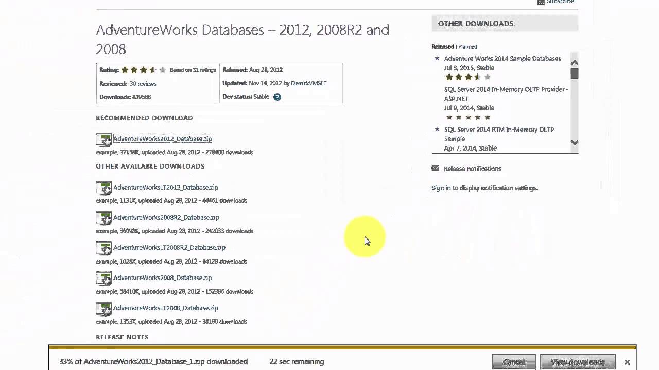 sample adventureworks database 2012