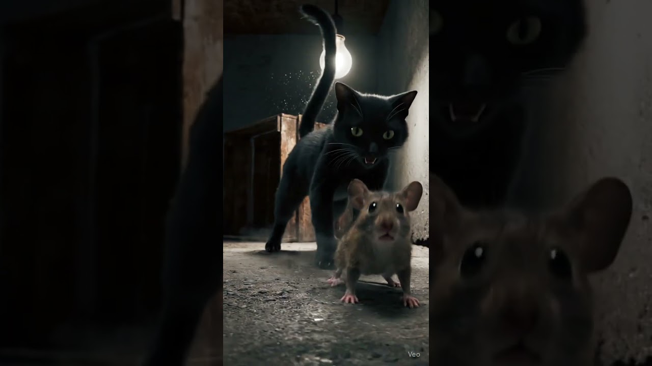 black cat toying with the mouse