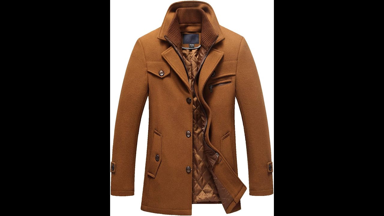 chouyatou Men's Gentle Layered Collar Single Breasted Quilted Lined Wool Blend Pea Coats Review - P