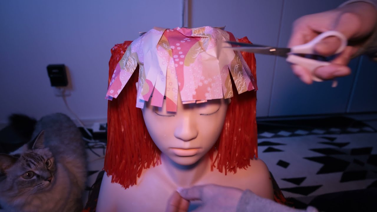 紙のツインテールにヘアーカットしてみた (Notalking ASMR)