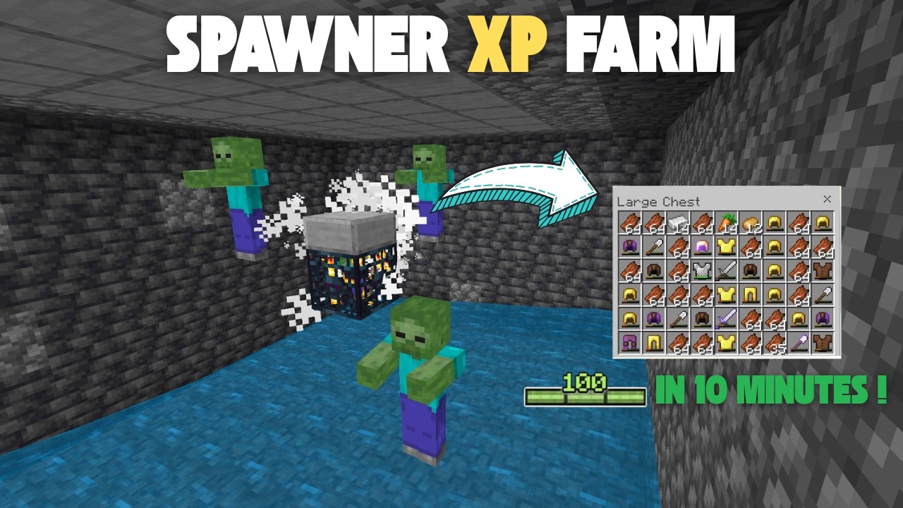 EASIEST ZOMBIE SPAWNER XP FARM TUTORIAL in Minecraft Bedrock 1.21