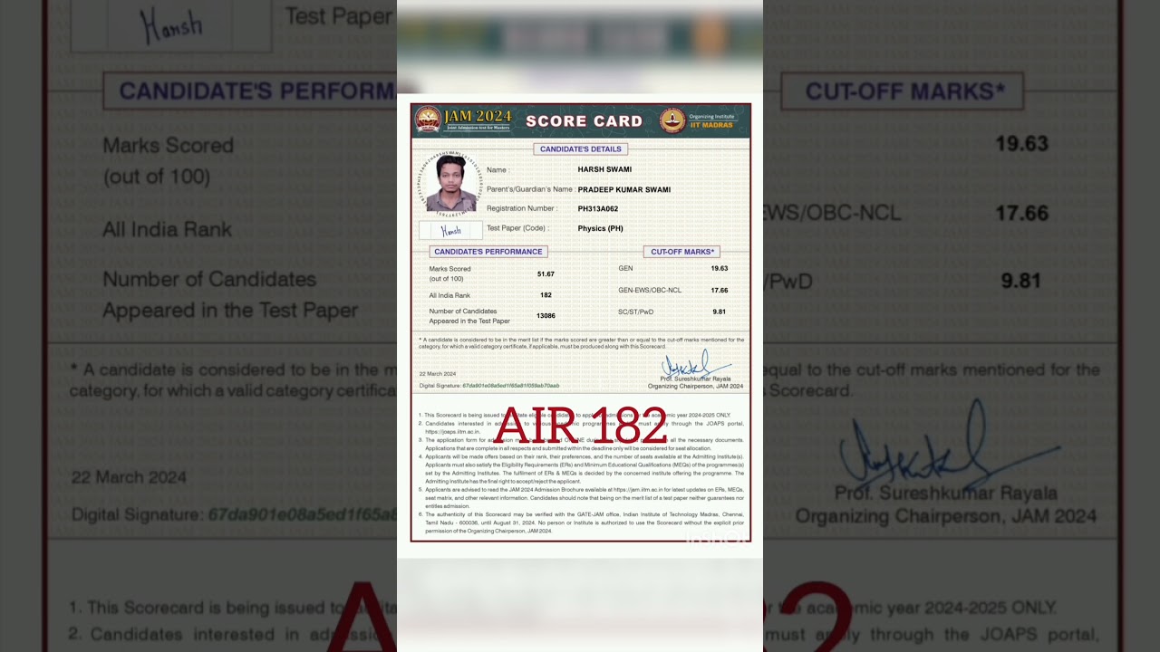 IIT JAM 2024 SCORECARD/ MARKS VS RANK / PHYSICS/ JAM 2025 #iitjam #iitpreparation #iitaspirants