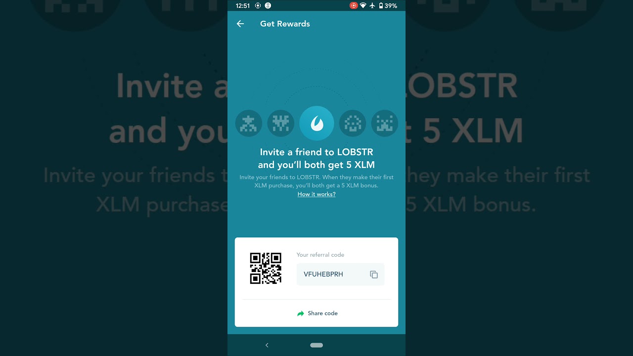 How to share Lobstr App with friends and get free XLM to buy your TELE coin!