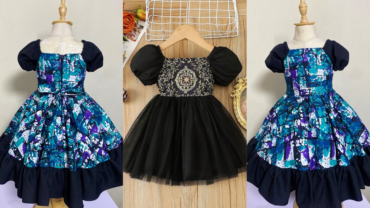 Как раскроить и сшить платье для девочки с открытыми плечами и рукавами-буфами // раскрой и шитье...