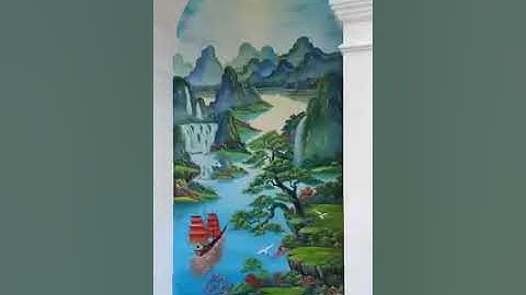 Vẽ tranh tường phong cảnh trong  ô tường tại Đông Anh, Hà Nội – Vẽ tranh nghệ thuật cực đẹp LH Zalo