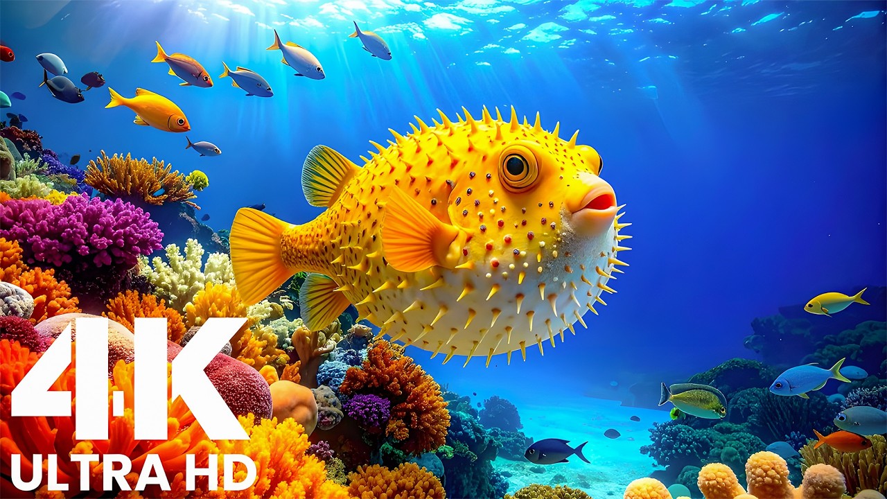 Океанский аквариум в формате 4K – расслабляющие тропические рыбки и спокойная подводная атмосфера.