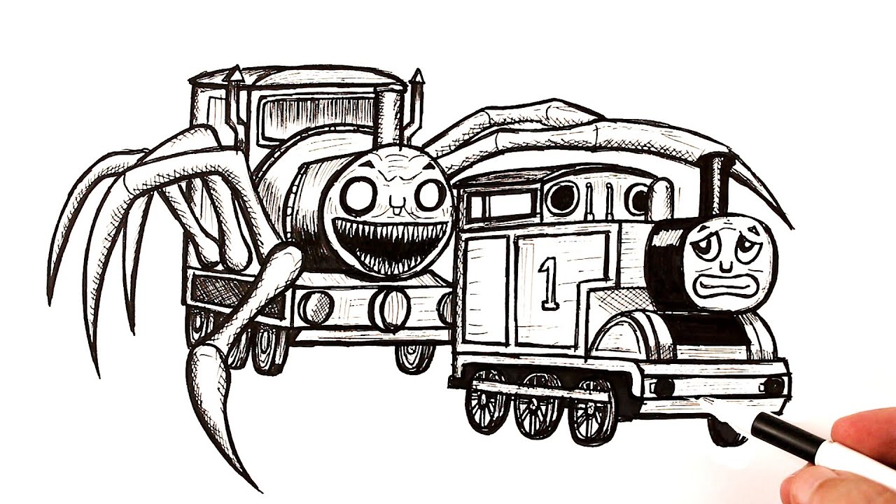 How to draw a Choo Choo Charles attacking Thomas Train - YouTube