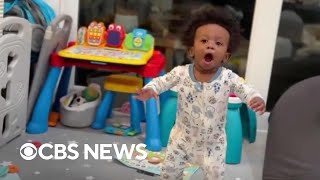 1-year-old baby shocked at taking his first steps