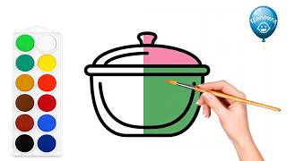 How to Draw and Color a Cooking Pot | Easy Drawing for Kids