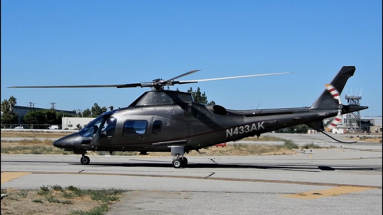 Agusta A109 Corporate Helicopter Engine Start & Takeoff N433AK Van