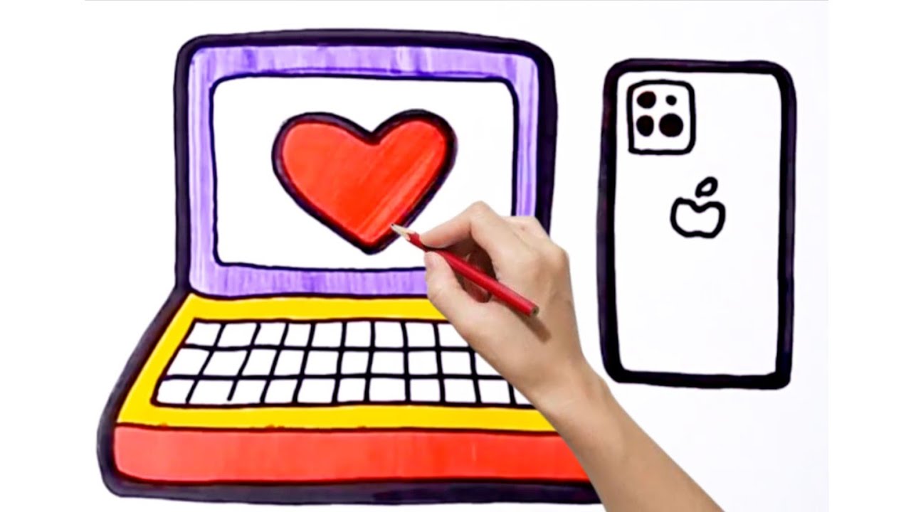 HOW TO DRAW A CUTE COMPUTER AND A COLORFUL HEART - YouTube