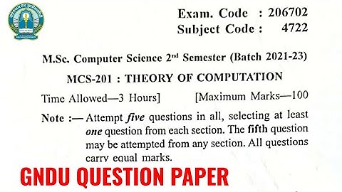 Gndu Msc Computer Science 2nd Semester Theory of Computation Question Paper | Msc CS 2nd Sem Paper