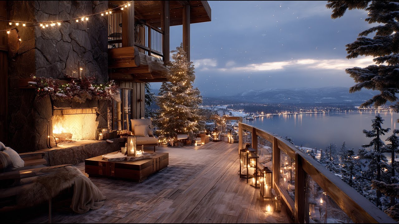 Lake Tahoe Christmas Terrace | Cozy Jazz Ambience for Relaxation & Study