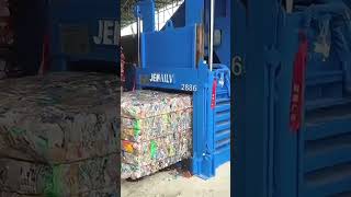 Our closed end horizontal cardboard baler packs plastic fast and clean.