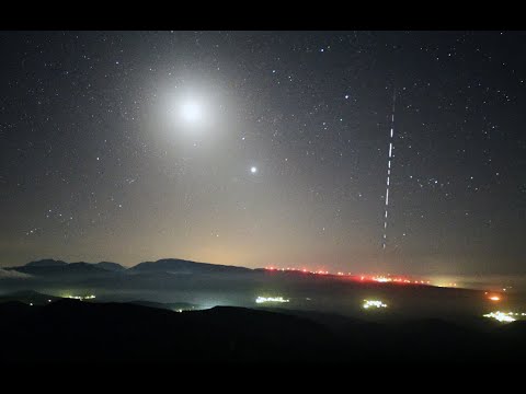 Space X - Starlink internet satellites trailed over night sky of Sitia, Crete island.